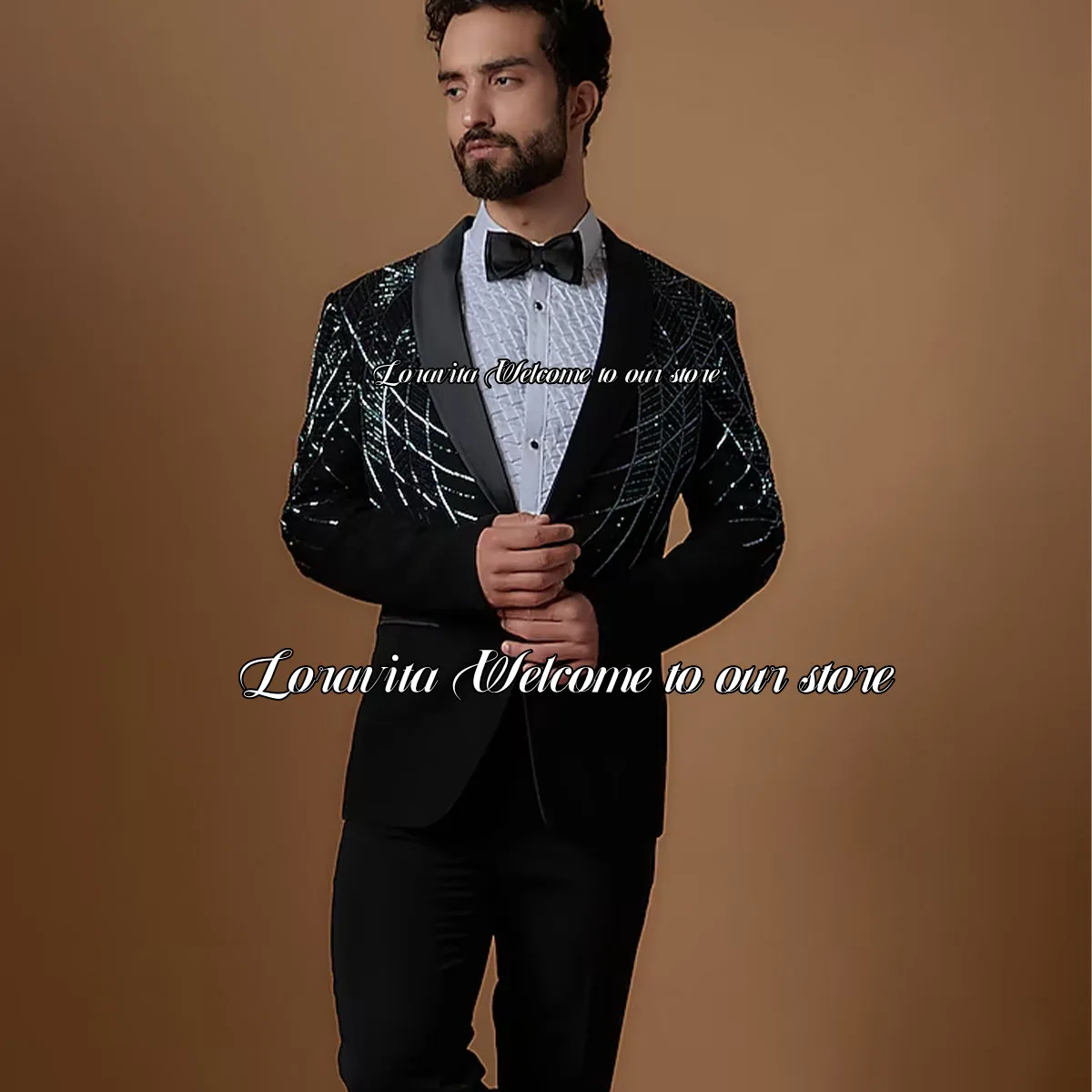 Fashion Shawl Lapel Groom Wedding Tuxedos Prom Blazers Sparkly Beaded Crystals Men Suits 2 Pieces Sets Party costume homme luxe