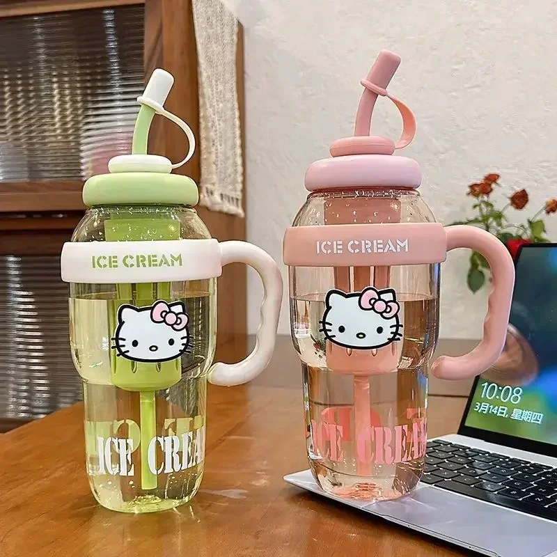 1300ML Water Cup Hello Kitty  Anime Straw Cup Cartoon Cute Large Capacity Outdoor Activities Portable Tea Separation