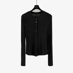 Owen Seak Women Cotton Tee Gothic High Street Bottoming Shirts Clothing Autumn Black Sweater Slim Women Coats Long Sleeves Shirt