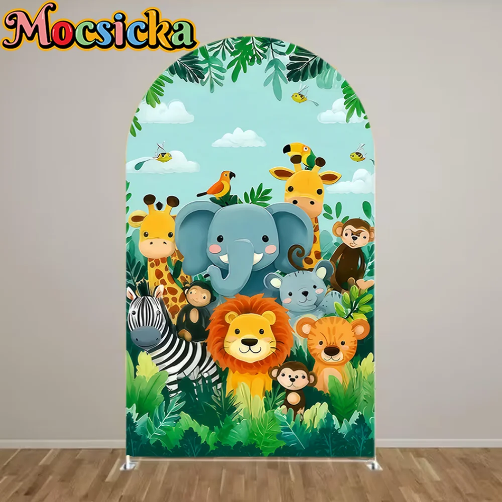 

Jungle Animal lion Elephant Giraffe Arch Backdrop Cover Children's adventure birthday party, baby christening photo booth