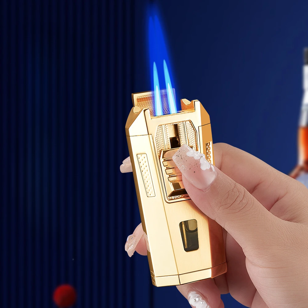 Dual-fire Direct-fire Windproof Cigar Lighter, Multifunctional High-end Durable Metal Inflatable Lighter Men's Gift