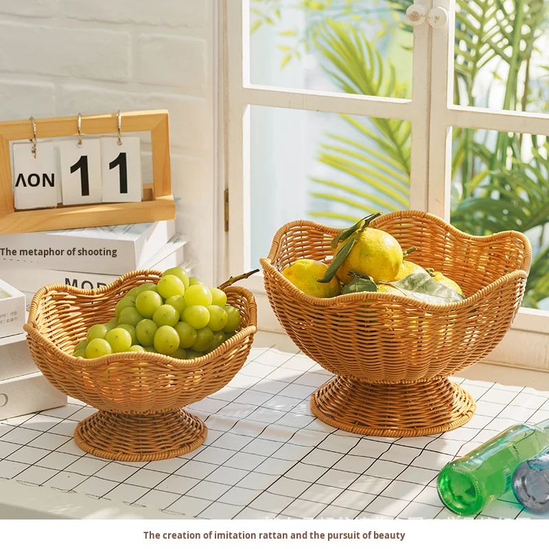 Creative imitation rattan hand-woven flower-shaped hanging basket living room reception fruit and vegetable storage food wicker