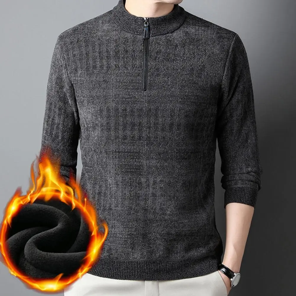 Dicker Fleece futter pullover gemütliche Herren Winter pullover stilvolle Strickwaren mit halbem Reiß verschluss und Fleece futter für eine schmale Passform