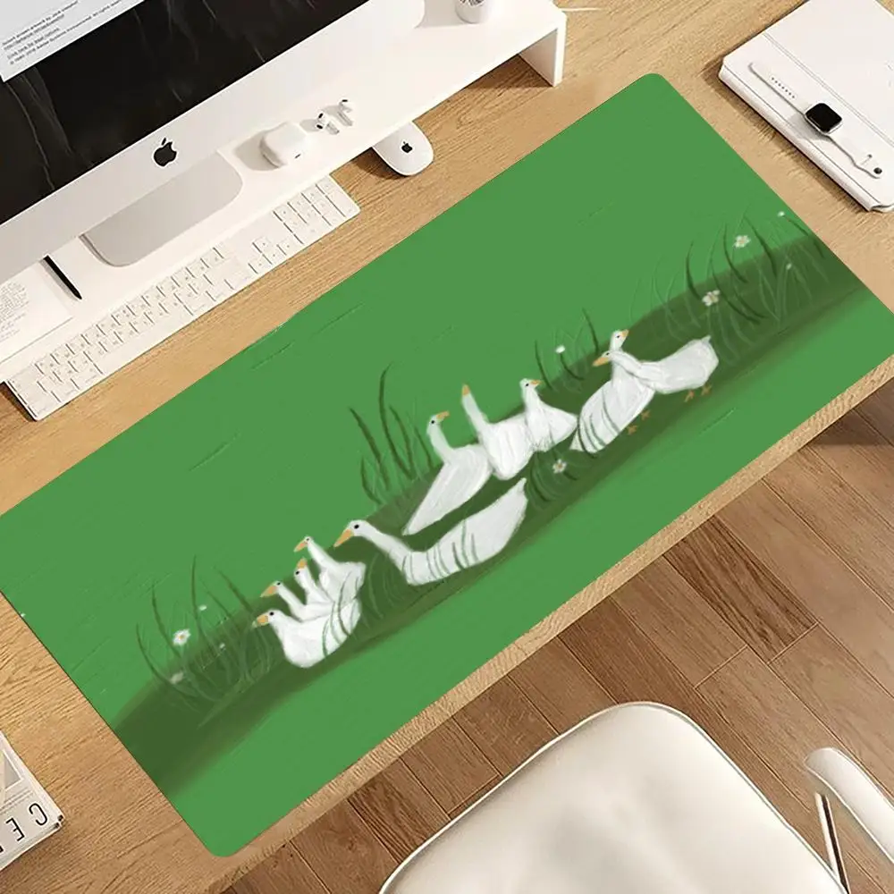 Big White Goose Green Grassland Mouse Pad Large Set Up Office Decor Gaming Decoration Desk Decorating Supplies Keyboard Mat
