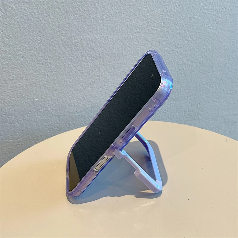 Simple Candy Color Foldable Holder Stand Case For iPhone 16 Pro Max 17 15 14 13 12 11 Clear Shockproof TPU Back Cover