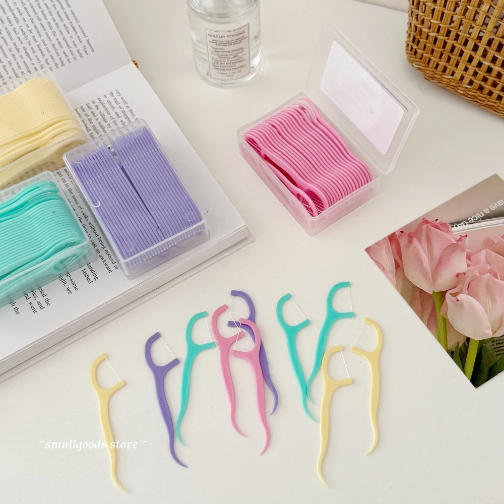 30~180pcs Fruit Flavored Dental Floss Plastic Toothpick Hilo Dental Floss Teeth Stick Dental Floss Pick with Box ﻿Oral Care