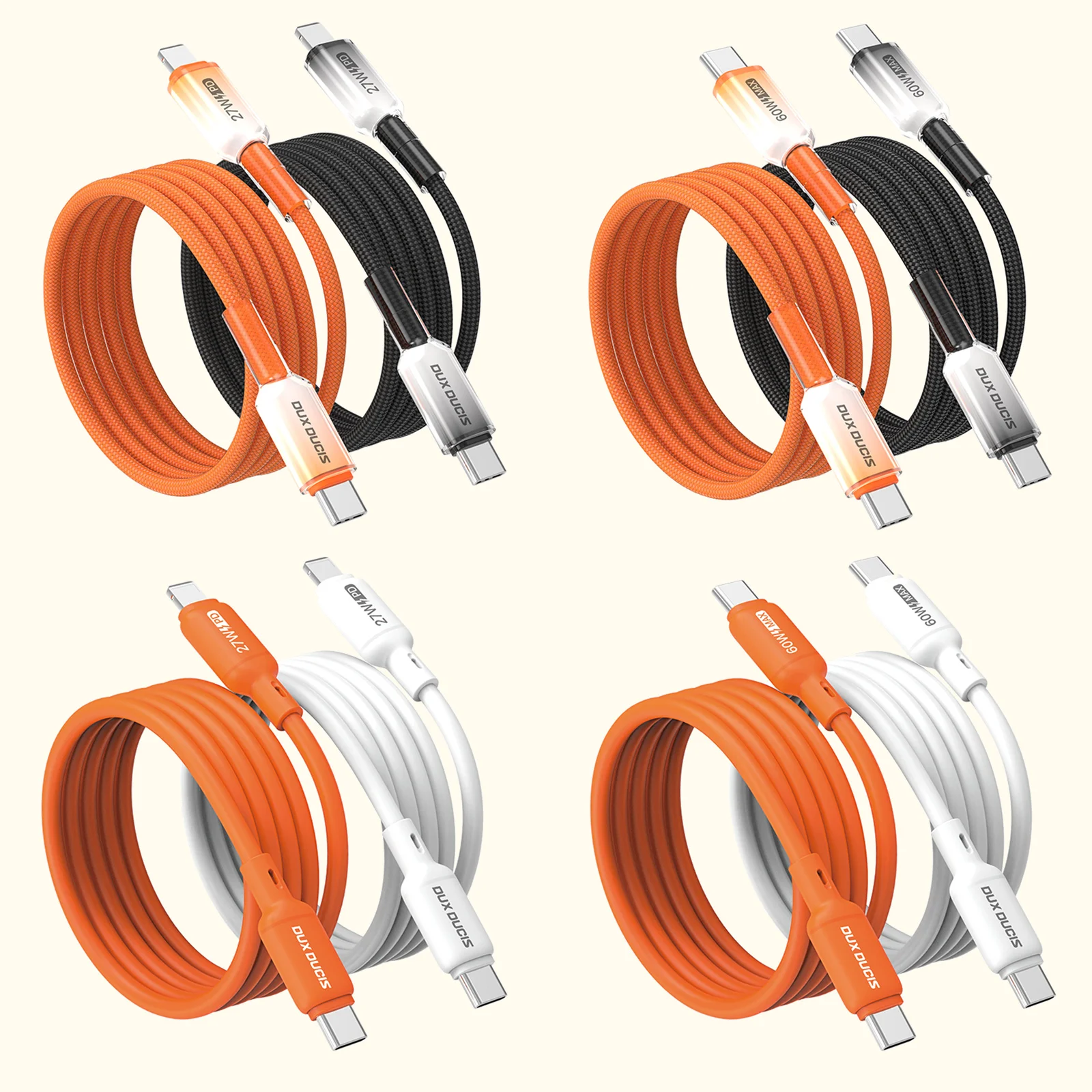 60W USB C to C & 27W Type-C to Lightning Cable, DUX DUCIS Braided Silicone Fast Charging Data Cord for iPhone iPad Samsung Pixel