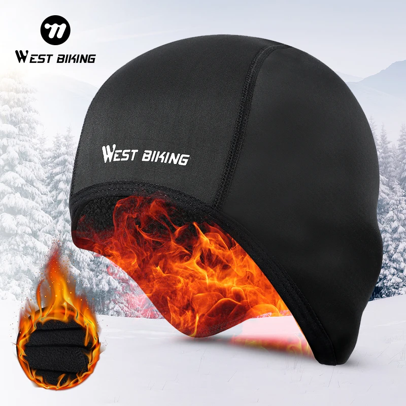 

Зимняя велосипедная кепка WEST BIKING, теплая подкладка для велосипедного шлема, ветрозащитная уличная походная лыжная спортивная мотоциклетная шапка, оборудование
