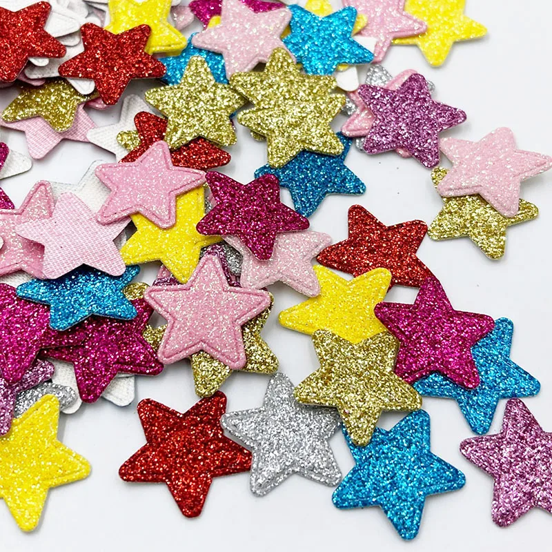 100pcs Glitter Star Applique Padded Patches for Clothes Hat Crafts Sewing Supplies DIY Headwear Hair Clips Bow Decor A386