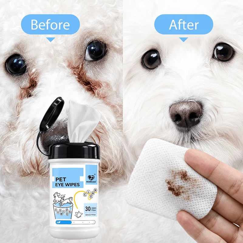 Gentle Hypoallergenic Pet Eye Cleaning Wipes, Alcohol-Free, Removes Tear Stains & Ear Wax for White Dogs, Individually Wrapped