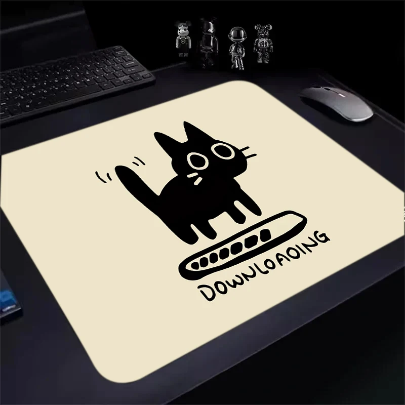 Black Cat Illustration Mouse Pad 450x400mm Computer Office Table Mat Waterproof Non-slip Rubber with Precision Lock Edge Deskmat