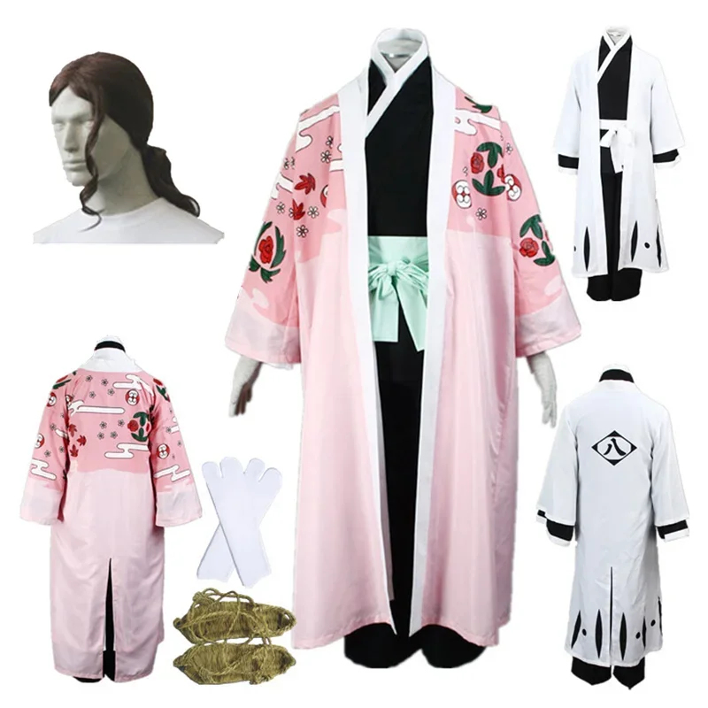 

Аниме косплей смерти 8th Division Captain kyoraku shunsui черно-белое кимоно мужской косплей костюм костюмы на Хэллоуин