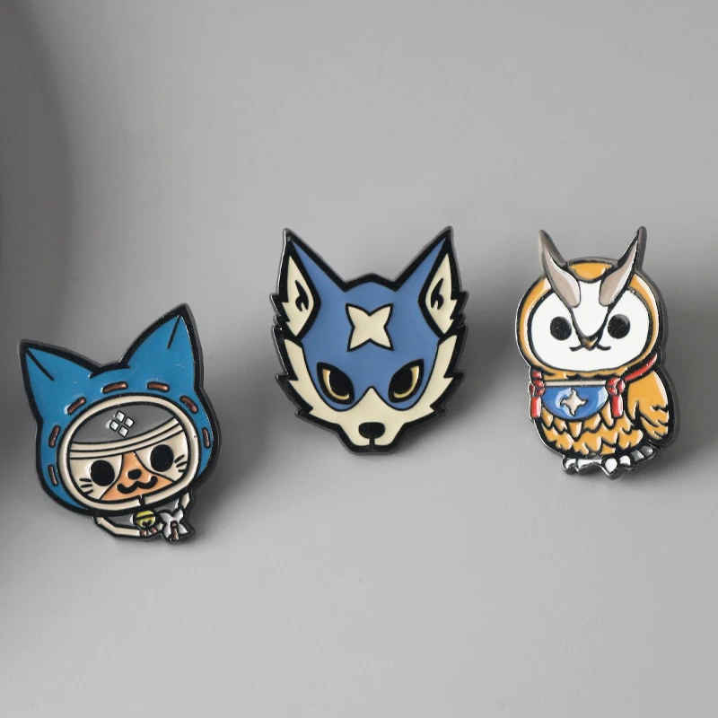 Game Monster Hunter Animal Enamel Brooch Cute Funny Owl Wolf Cat Metal Badge Lapel Pin Fashion Clothing Accessories Gift