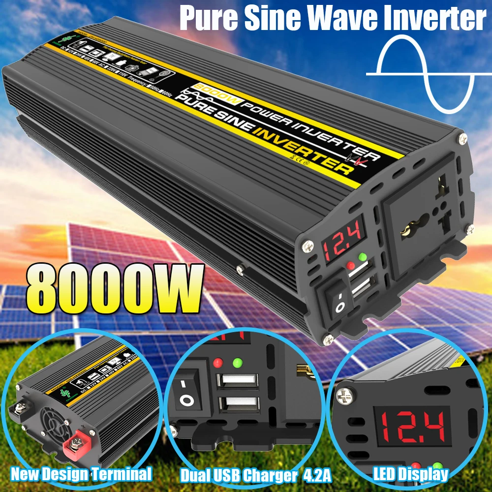 

Pure Sine Wave Inverter DC 12/24/48/60V TO AC 220V 110V Voltage Convert Transformer 8000W 6000W 4000W 3000W Solar Inverter