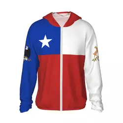 Chile Flag Polyester Hoodie Sunscreen Sun Protection Fishing Running Clothes Quick Dry Performance Long Sleeve With Zipper