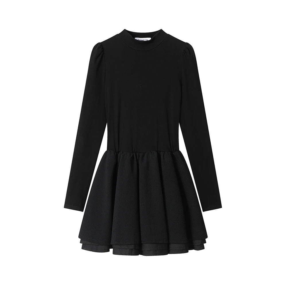 

New Women Black Dress Spring/autumn High Quality Slim Long-sleeve Dress A-word Short Skirt Ladies Clothes