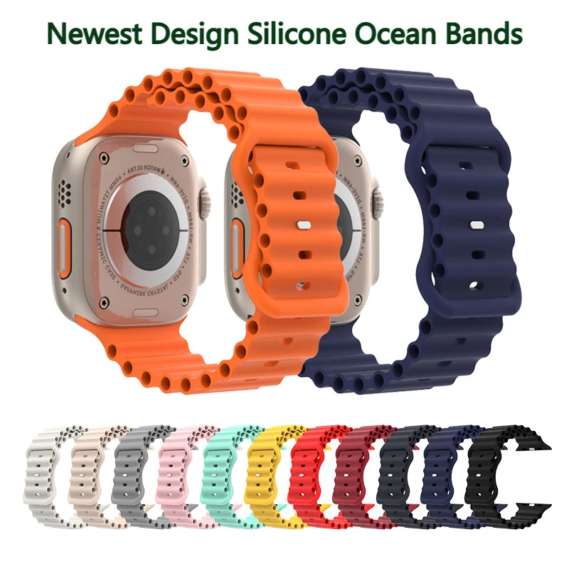 

Double Fastener Strap for Apple Watch Band 49mm 45mm 44mm 42mm 41mm 40mm Silicone Ocean Bracelet iWatch series 9 8 7 6 se Ultra