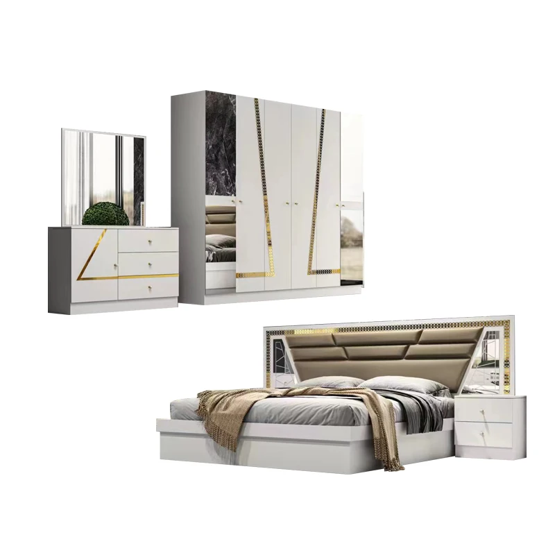 &Cheap Modern Full Wooden Leather Bed Bedroom Furniture Chambre a Coucher Morden Luxury King Size Bedroom Furniture Set