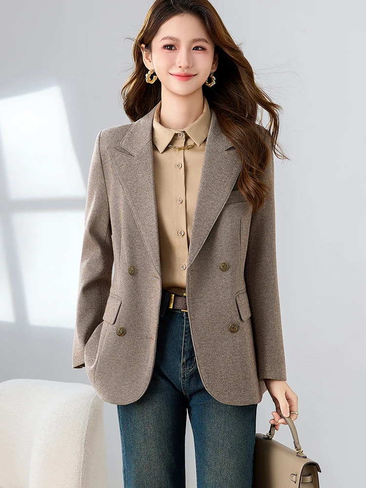 سترة شتوية نسائية صلبة باللون الرمادي والوردي والقهوة سترة عمل للسيدات