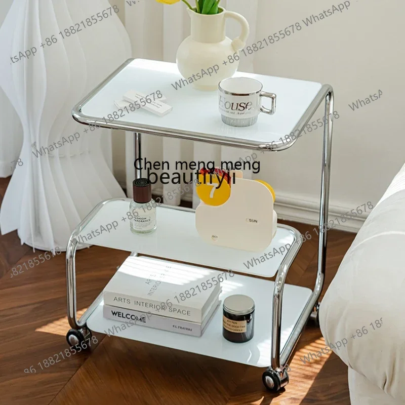 

new style Living Room Glass Double-Layer Coffee Table Home Trolley Sofa Side Table Mobile Night Table ss 7304