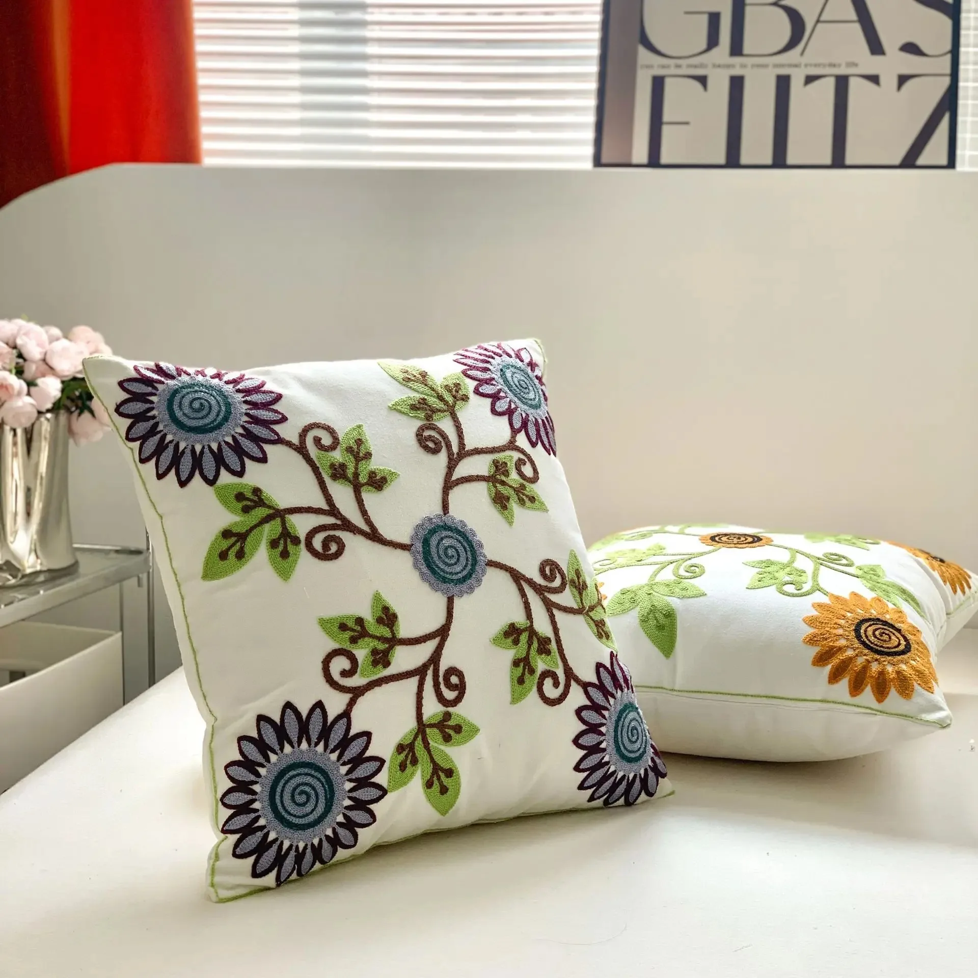Tulpe Plüsch Kissen bezug minimalist ische einfache Sofa Stempel Taille Kissen bezug Wohnkultur bestickte Kissen bezug 45x45cm – Detail 8