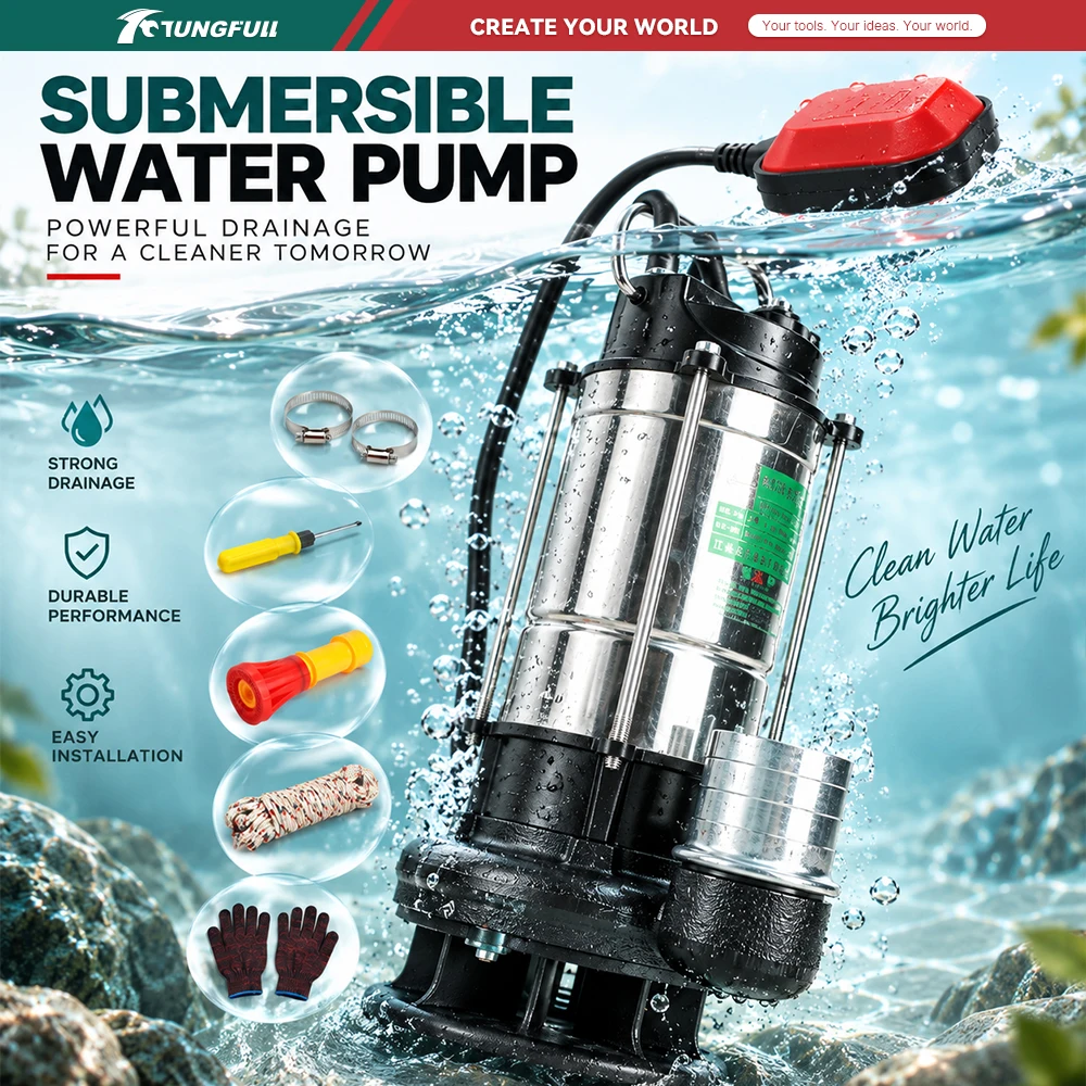 Submersible Sewage Water Pump 220V Stainless Steel Sump Pump With Float Switch For Basement Farm Dirty Water Drainage