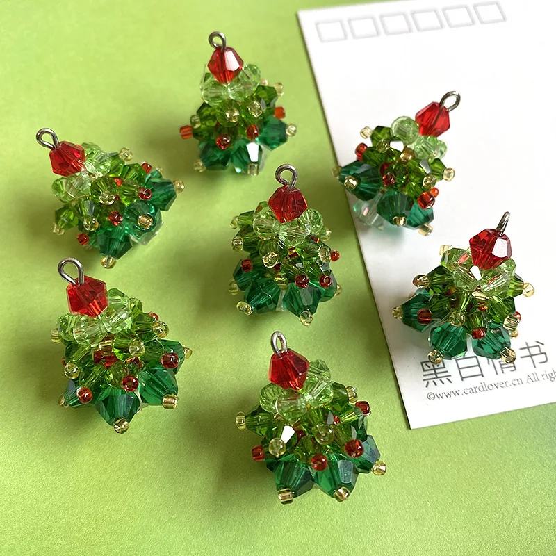 Handmade Woven Christmas Tree Crystal Glass Charms Marry Christmas Earring Necklace Pendant Diy Jewelry Make