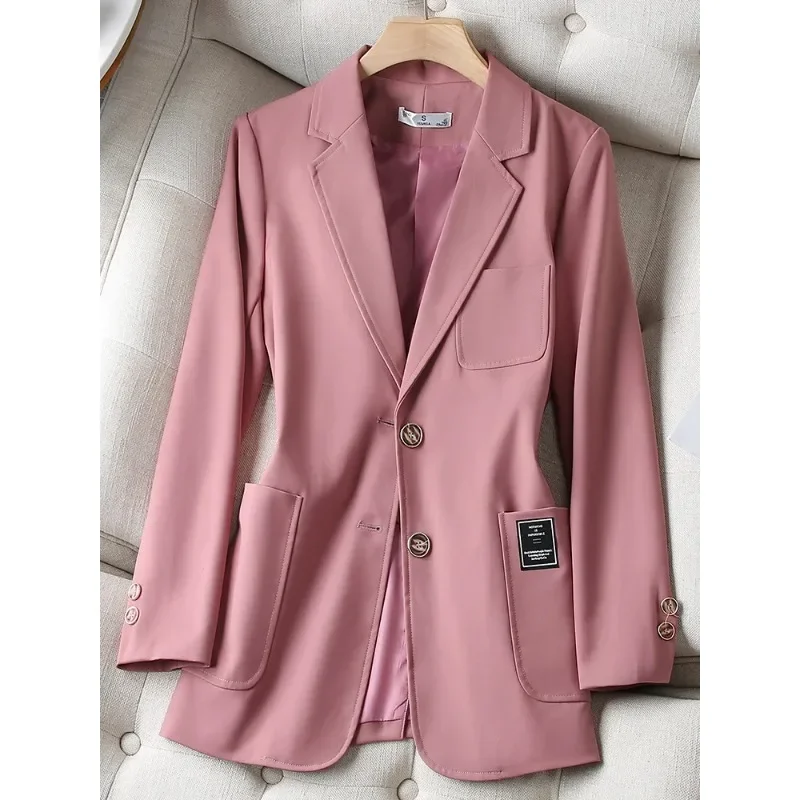 Black Pink Khaki Women Casual Blazer Coat Female Long Sleeve Single Breasted Loose Jacket For Office Ladies Work Wear