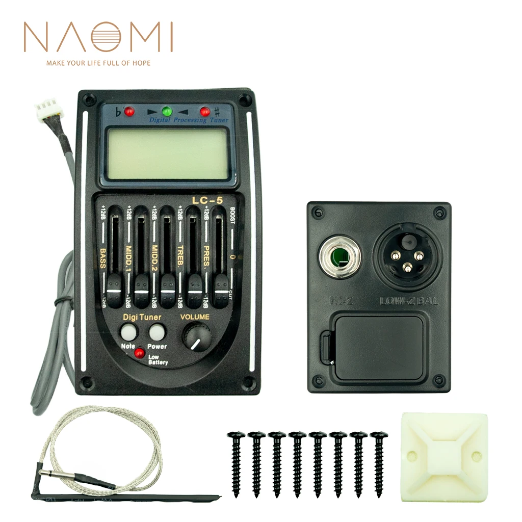 

NAOMI 5 Bands Acoustic Guitar Pickup LC-5 EQ Preamp LCD Tuner Piezo Pickup Guitar Chromatic Bass Pickup 4 Colors#