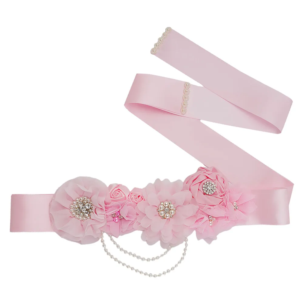 Cinturón de boda con decoración de perlas y diamantes de imitación, accesorio para vestido de novia, faja decorativa con forma de flor delicada, vestido de fiesta, 1 ud.