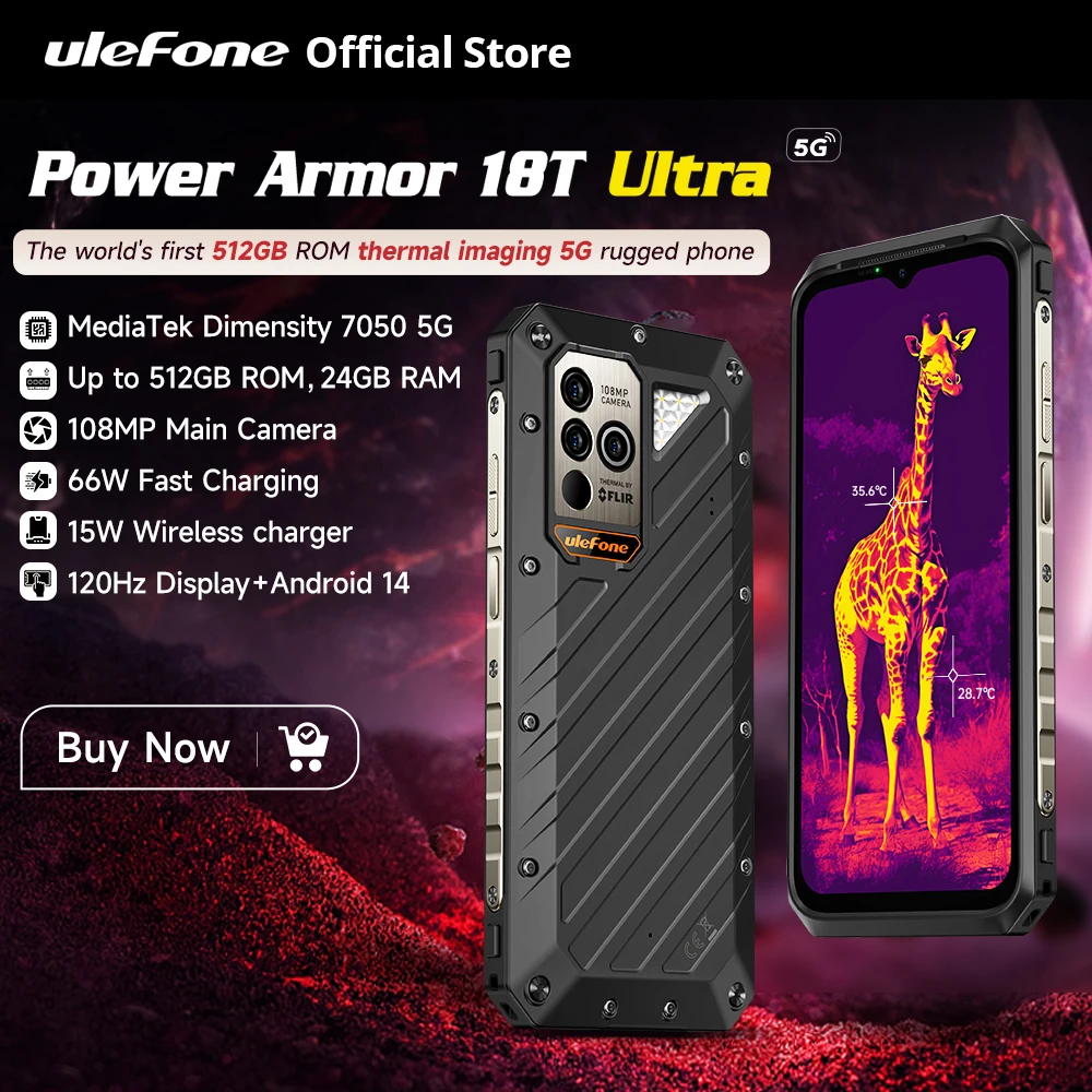 

Ulefone Power Armor 18T Ultra 5G прочный телефон 512 ГБ ROM + 24 Гб RAM тепловая камера THERMAL BY FLIR® Смартфон