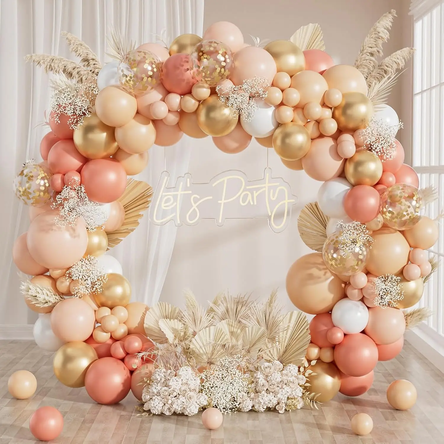138-teiliges Set aus pfirsichfarbenen, neutralen, weißen und roségoldenen Latexballons für Hochzeit, Babyparty, Brautparty und Geburtstagsfeier-Dekoration