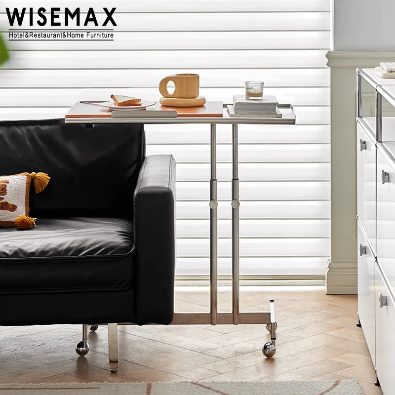 WISEMAX FURNITURE Meubles d'hôtel à domicile nordique moderne Table pliante en bois Table d'appoint de canapé à hauteur réglable pour salon