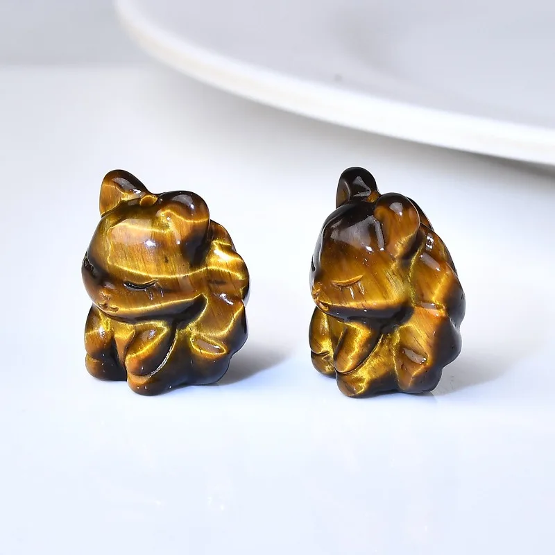 Natural yellow tiger's eye stone nine-tailed fox engraving handmade DIY bracelet accessories jewelry