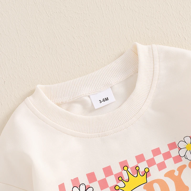 Baby Girl Sweatshirt Romper Crown Letter Print Crew Neck Long Sleeve Jumpsuit for Fall Winter