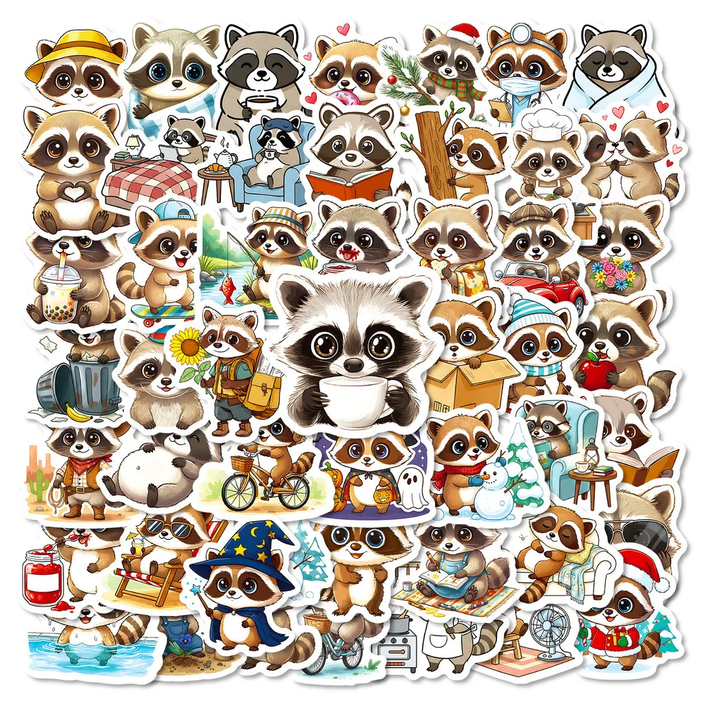 56Pcs Cute Cartoon Raccoon Doodle Stickers, Unique Waterproof Decals for Luggage, Skateboard & DIY Decor Anime Worlds Store