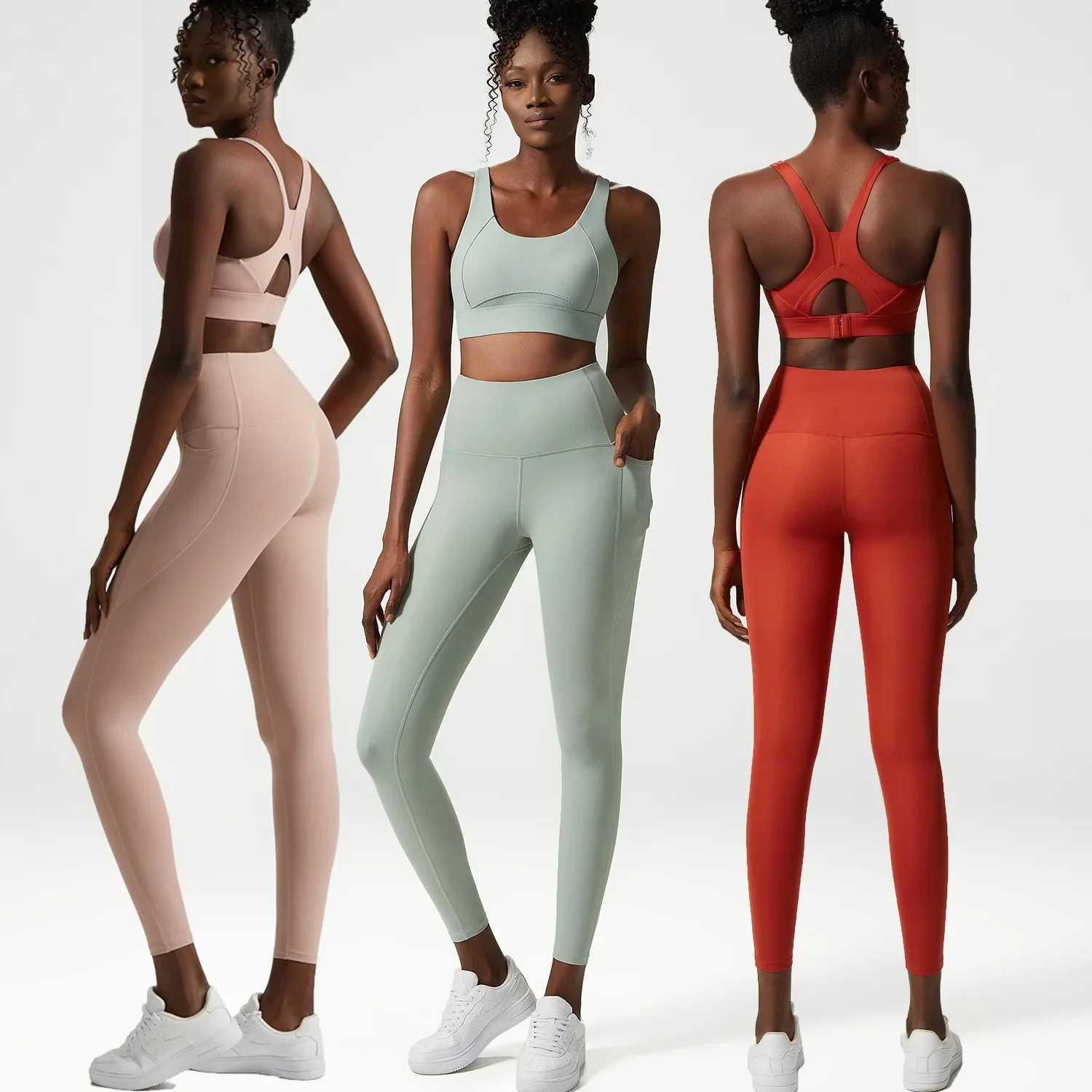 2 Pieces Sports Yoga Set Women Solid Color Naked Feel Workout Fitness Suit Sexy Back Bra High Waist Leggings Female Sportswear