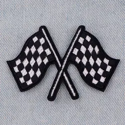 Racing Flag Patch for Clothing Iron on Embroidered Sewing Applique Cute Sew On Fabric Badge DIY Apparel Accessories Gift