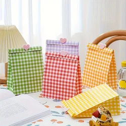 Plaid Patterned Gift Bags with Stickers - 50 Piece Set, Paper Material, Assorted Colors, Perfect for Party Favors and Presents