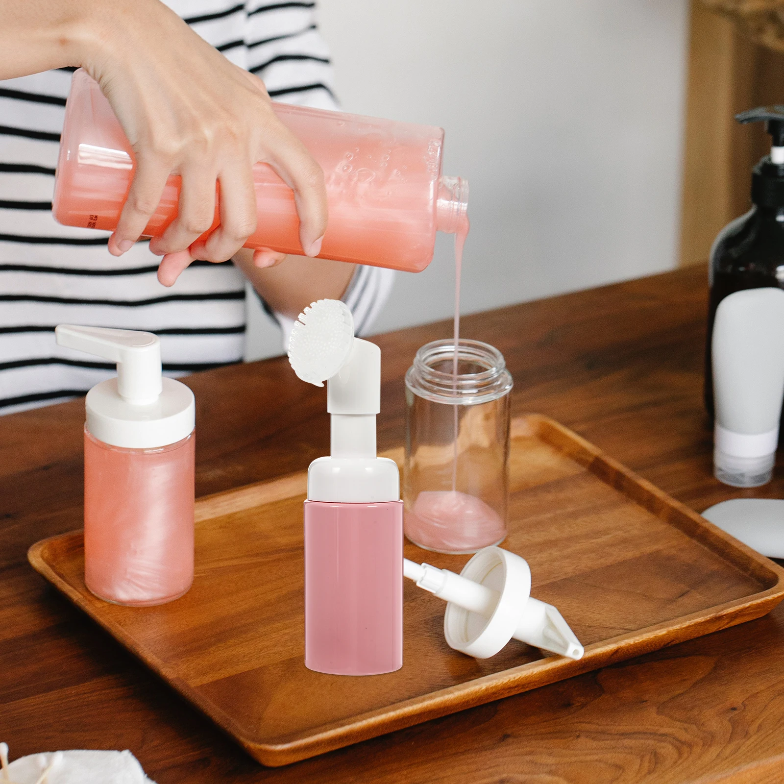 

3pcs Foaming Bottle Dispenser Brush Head Empty Sub Bottles Travel Soap Shampoo Shower Gel Facial Cleanser Leak Proof Seal