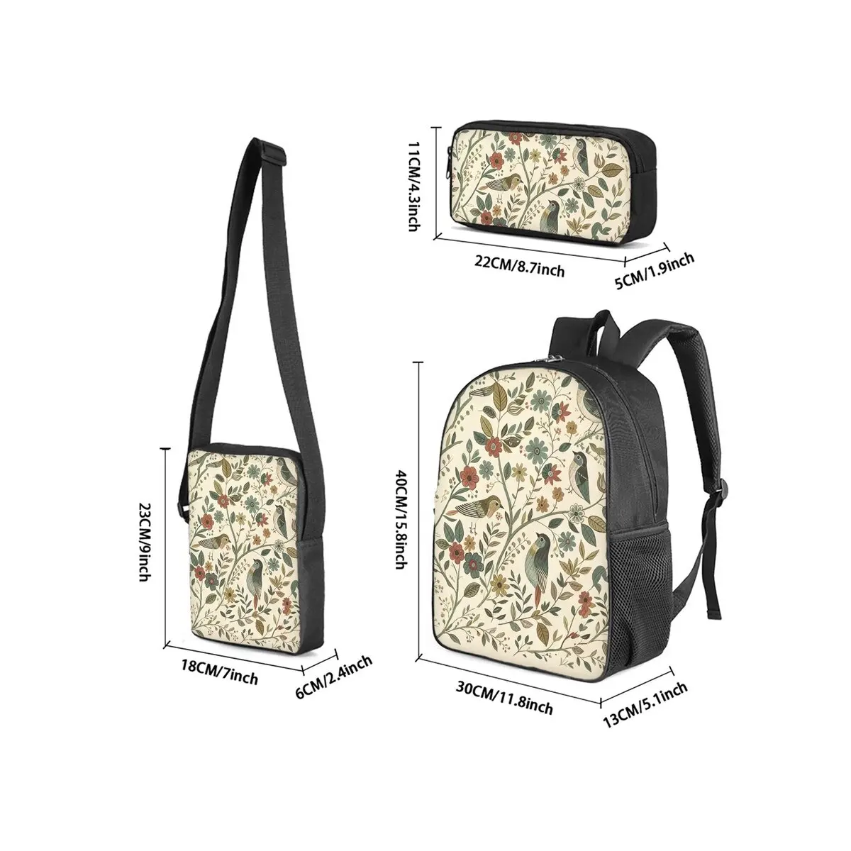 Bird Print 3Pcs/Set Backpack with Messenger Bag ,Pencil Bags for Boy/Girl Best Gift Cartoon Student School Bags - view 6