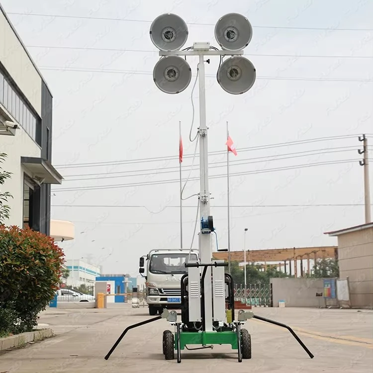 Mobile LED Light Tower with Diesel Generator 4*400 Portable Telescopic Mast Outdoor Construction Site Flood Light Plant