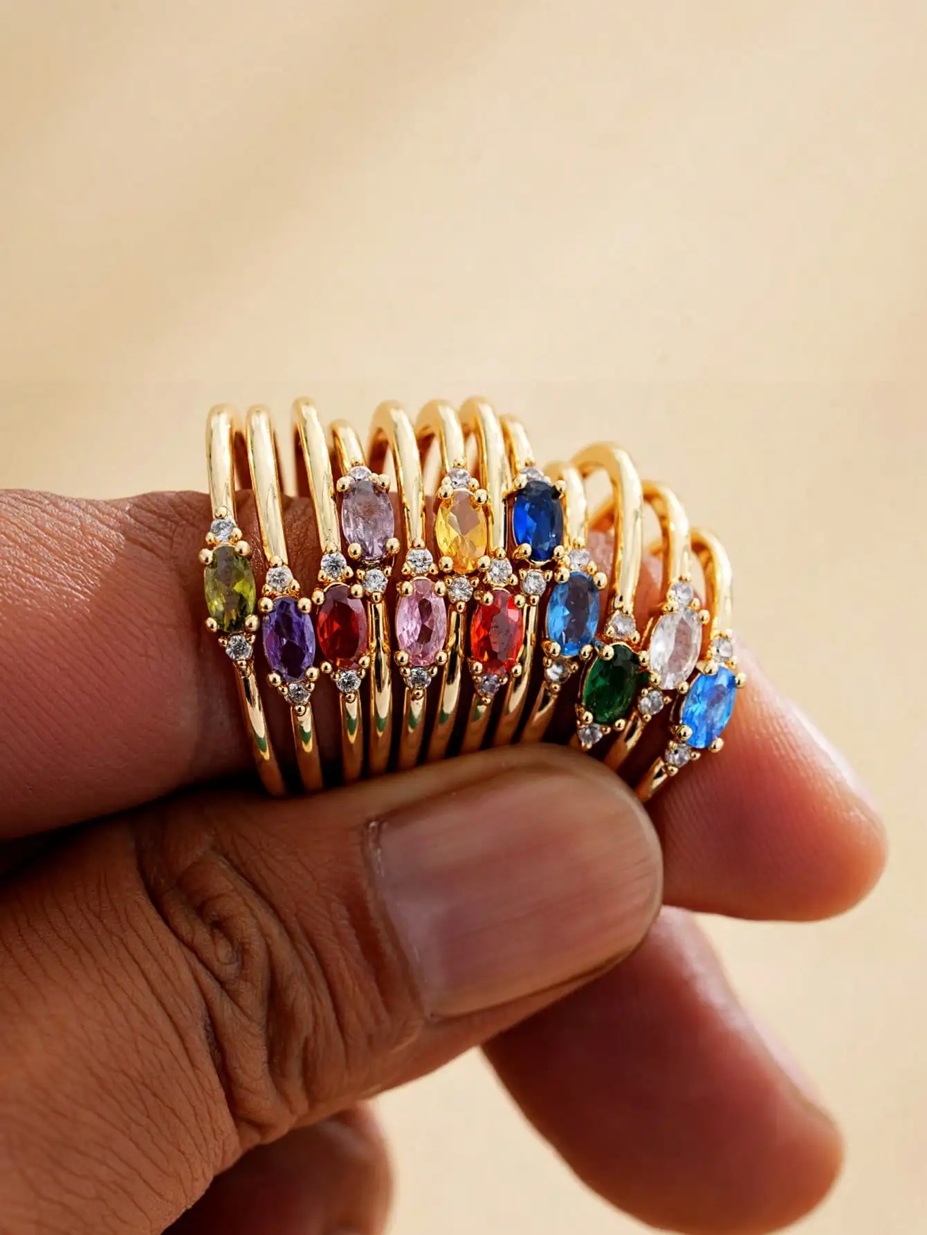 

18K Gold Plated Multi Color Gemstone Ring for Women and Men, Simple Design Birthday Gift