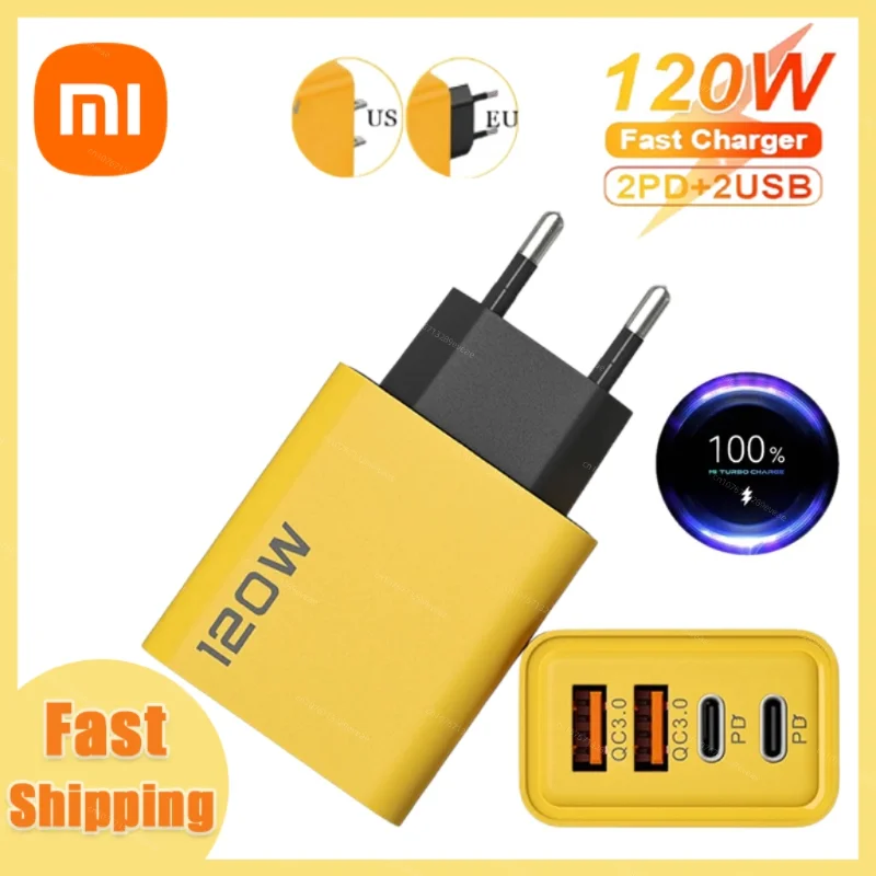 Xiaomi 10A 120W Fast Charger Cable 4 Ports USB C PD Charger QC 3.0 High Speed Charging TypeC Cable Adapter For iPhone 16 Xiaomi