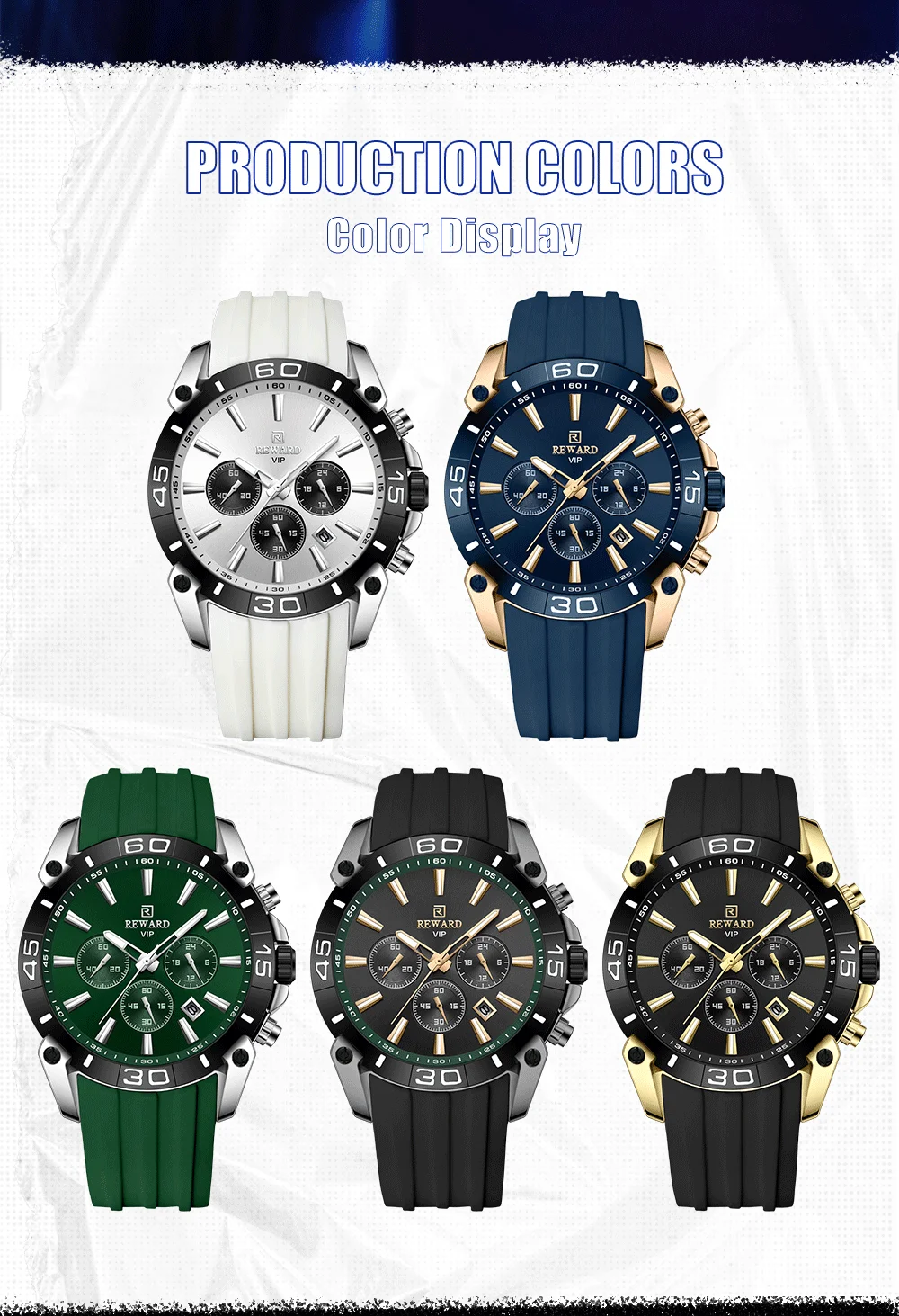 New REWARD Mens Watches Fashion Wristwatch for Men Waterproof Watch with Luminous Chronograph Date