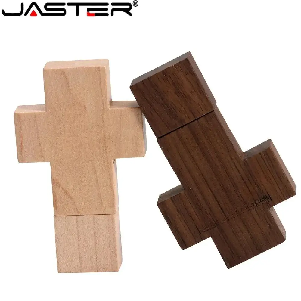 JASTER-unidades Flash USB 2,0 con cruz de Jesús de madera, 128GB, Memory Stick de madera de arce, 64GB con caja, Pen Drive, 32GB, regalo creativo, disco U