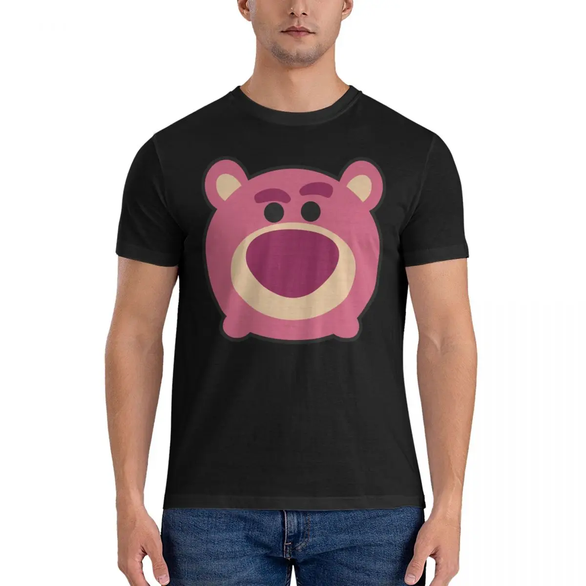 Strawberry Bear Men T Shirt Disney Toy Story Lotso Novelty Tee Shirt Short Sleeve Round Collar T-Shirt Cotton Summer Clothing