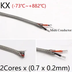 KX Type 2Core x 0.2mm Thermocouple Wire Stainless Steel Shield Fiber Braid Insulated High Temperature Sensor Compensation Cable