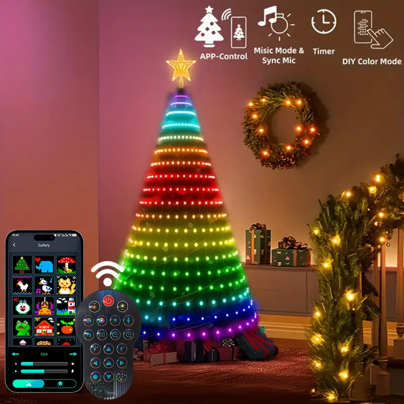 7FT 400LEDs Smart LED RGB Weihnachtsbaum Lichter Dynamische RGB Led Baum Lichter DIY Farbe Musik Sync Timer für Weihnachtsbaum Dekor