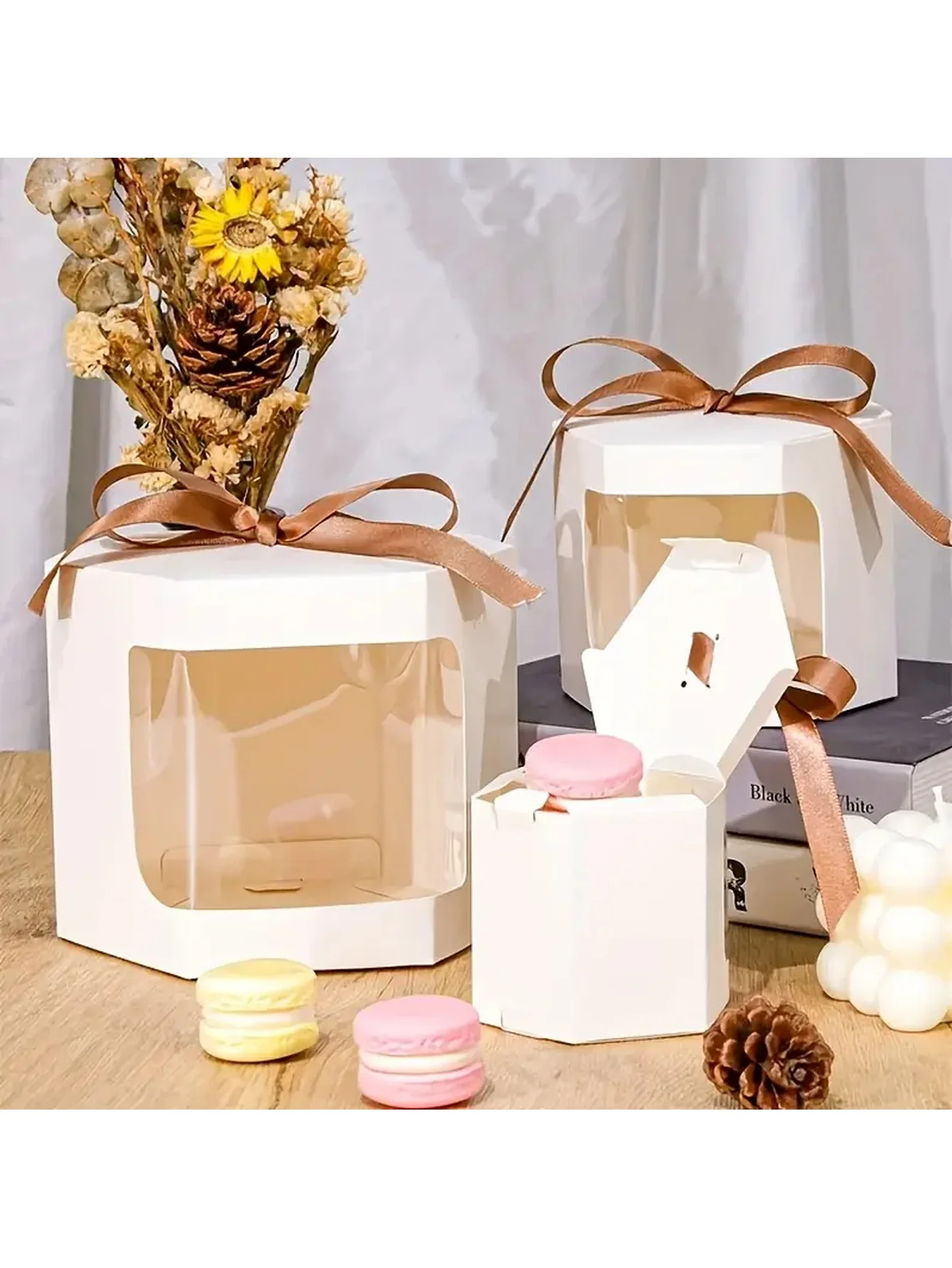 10pcs Gift Box with Display Window Hexagonal Paper Box with Lid - Perfect for Gifts,Birthdays - Suitable for Wedding Decorations